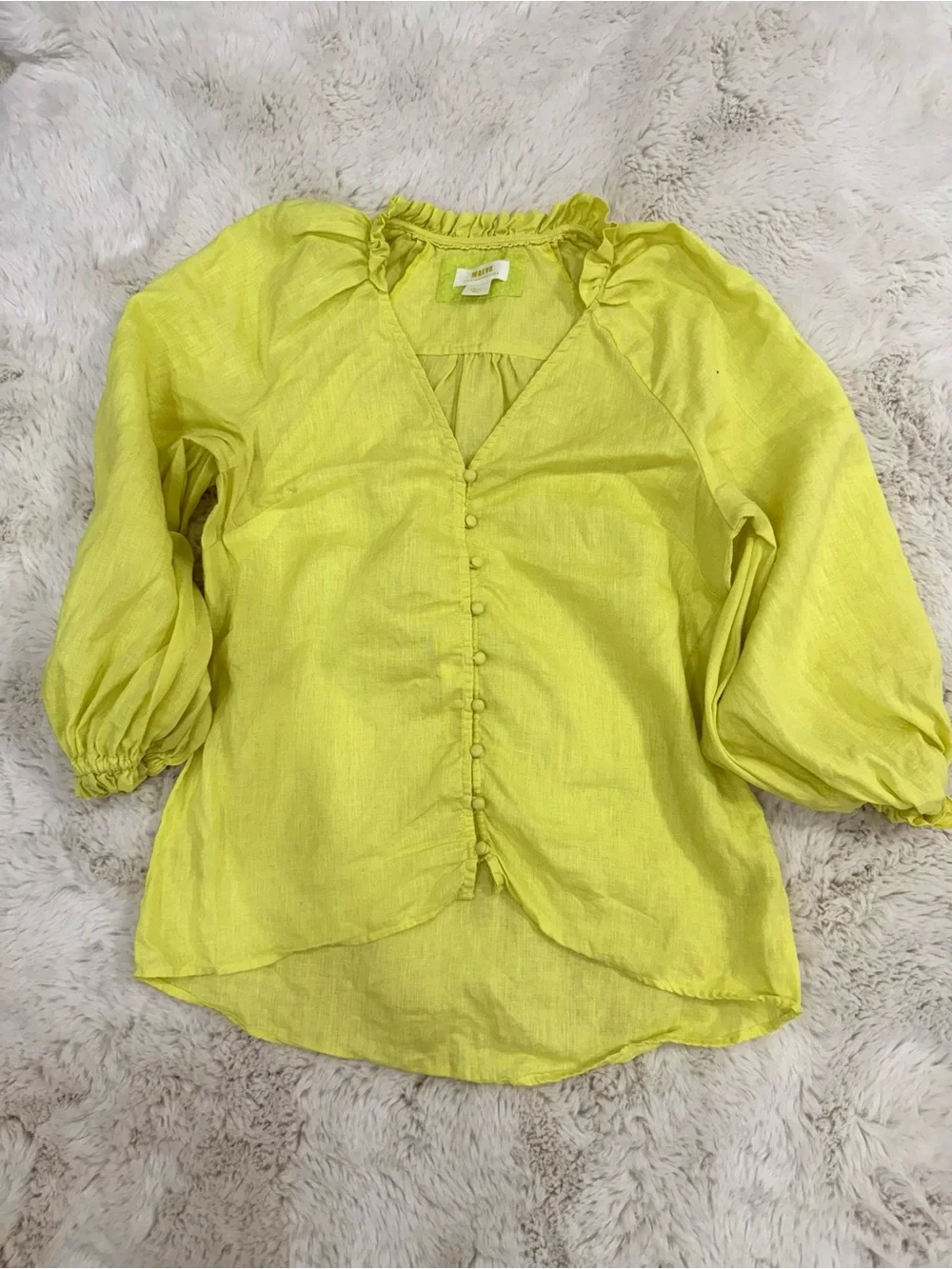 Anthropologie Maeve Linen Pale Yellow Button-Front V-Neck Blouse - Picture 6 of 10